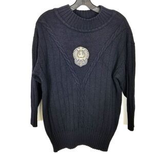 VTG Laurel by Escada Women Wool Blend Sweater Size 40 EU Navy Cable Knit Patch